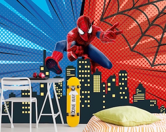 Spiderman Wallpaper for Boy's Room, Superhero Spiderman Wall Mural, Wallpaper Superhero, SpiderMan for Children Room, Wallpaper Nursery