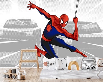 Papier peint Spiderman, décoration murale salle de jeux pour tout-petits, papier peint bande dessinée amovible, chambre d'enfants Spiderman, cadeau pour lui