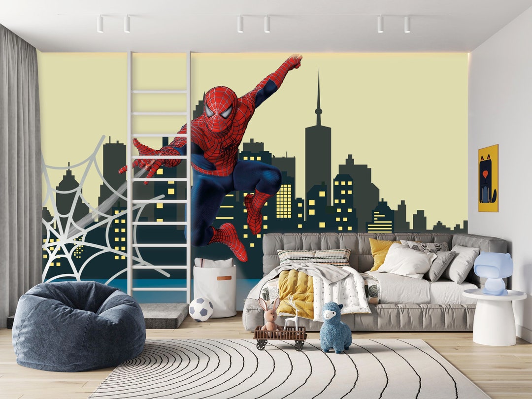 Spiderman Wall Mural Wallpaper, Superhero Wall Covering for Boy's Room