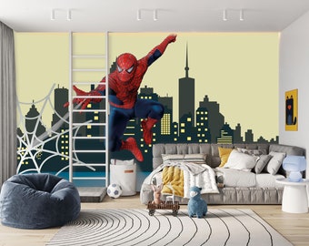Spiderman Wall Mural Wallpaper, Superhero Wall Covering for Boy's Room, Children Room Decoration, Self Adhesive Nursery Wall Decor