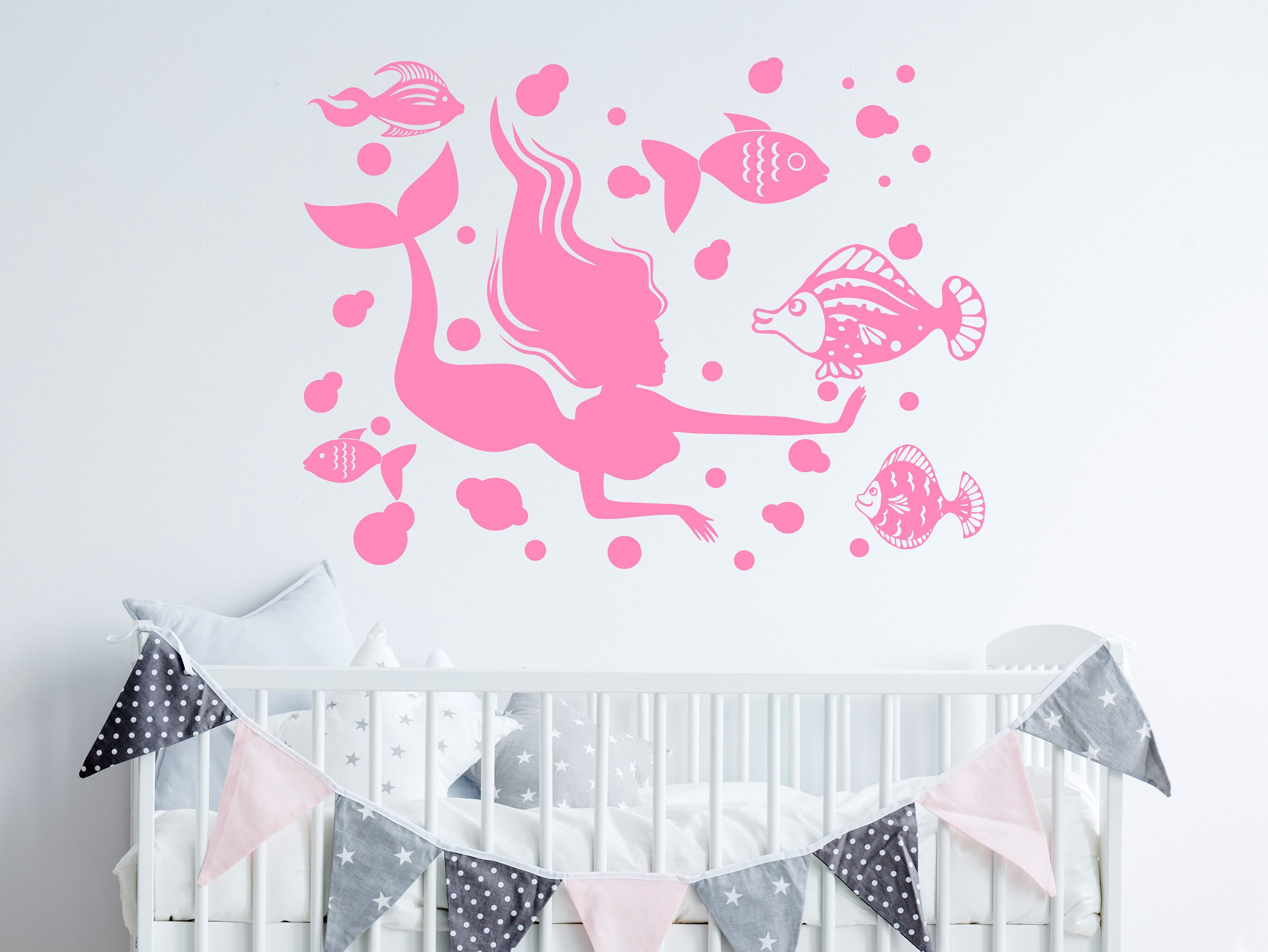 Mermaid Decal for Wall Mermaid Wall Decal Nautical Wall | Etsy