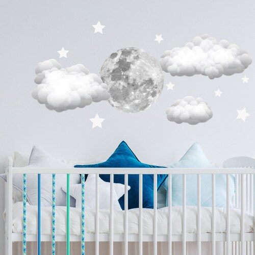 Moon and Stars Wall Decals. Clouds Nursery Stickers. Kids Room Etsy