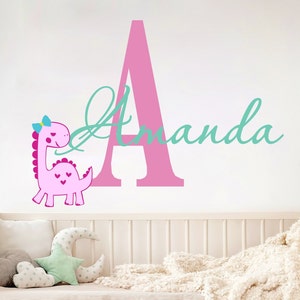 Dinosaur Name Wall Decal. Dinosaur Nursery Above Bed for Girls. Custom Name Wall Sticker. Dinosaur Nursery Wall Decor. Dino Wall Decal fs46