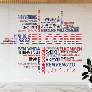 Large Office Wall Art Print, BIG Welcome Colors Language, Sign Vinyl Decal, Personalized Hall Lobby Decor, Office Workplace Wall Decor