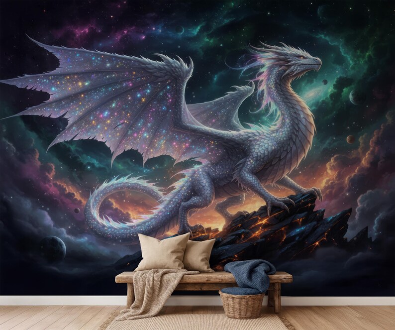 Magical Dragon Peel and Stick Wallpaper, Bedroom Wall Mural, Fantasy ...