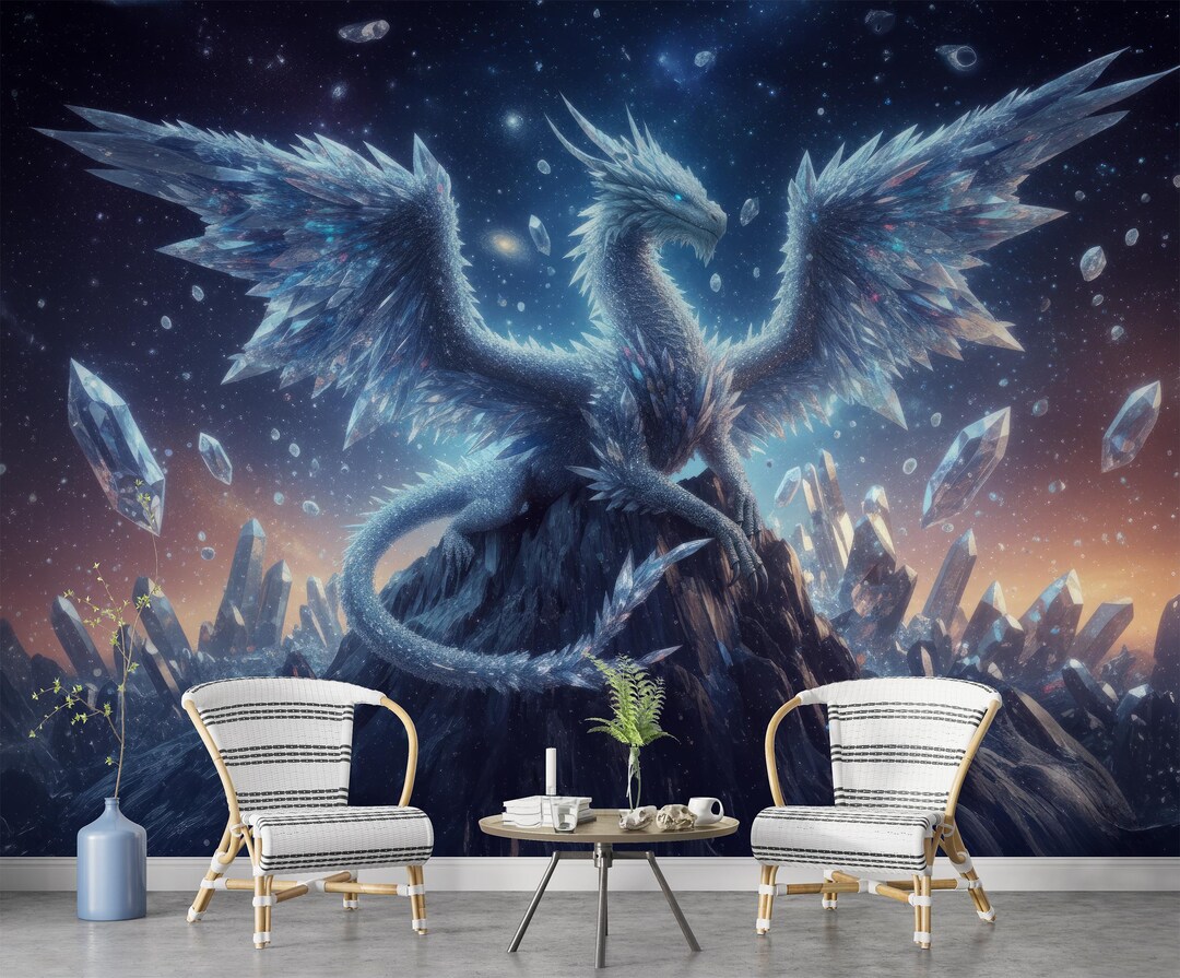 Crystal Dragon Wall Mural, Fantasy Epic Wallpaper for Bedroom, Gaming ...