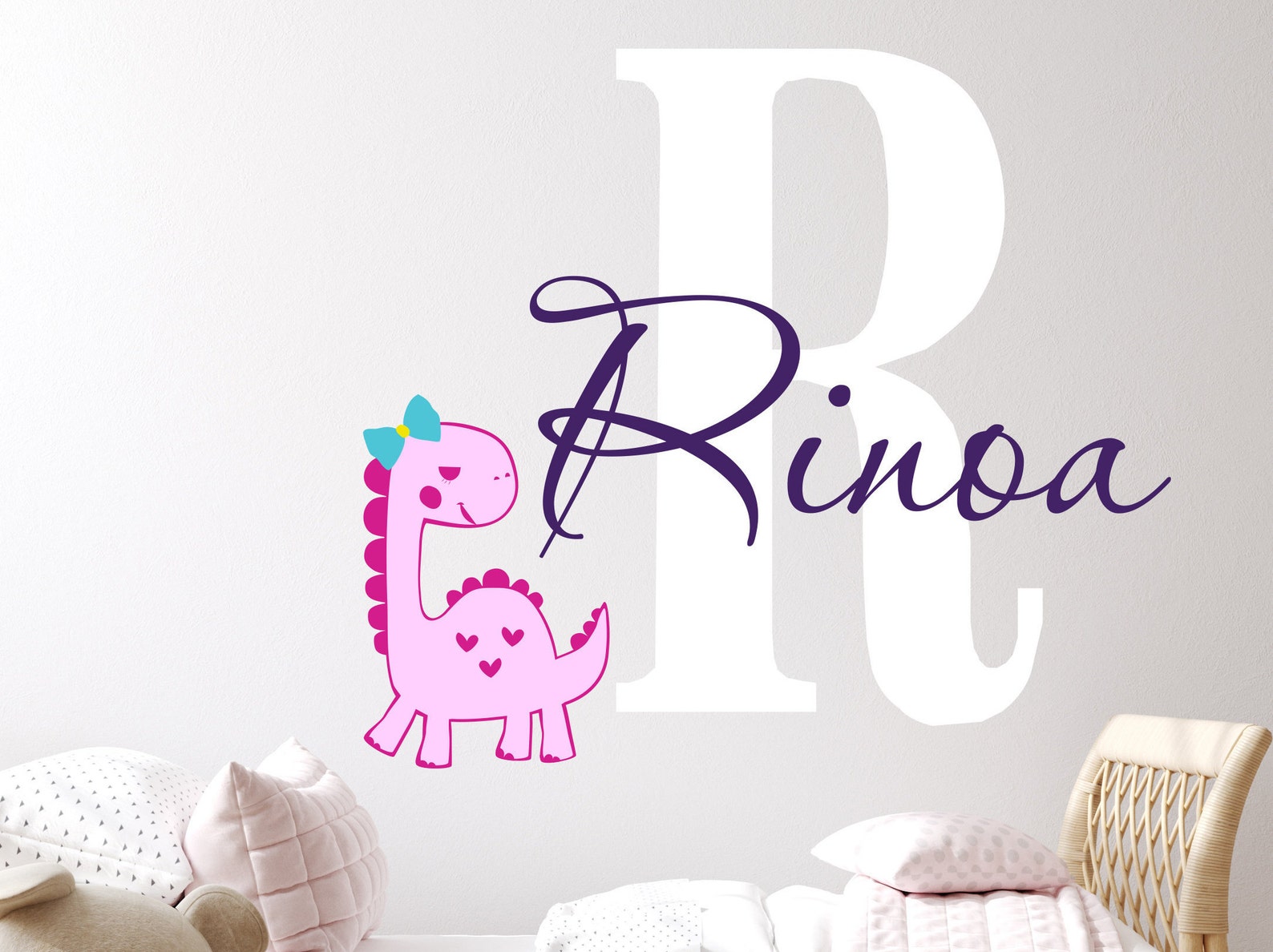 Dinosaur Name Wall Decal. Dinosaur Nursery Above Bed for Etsy