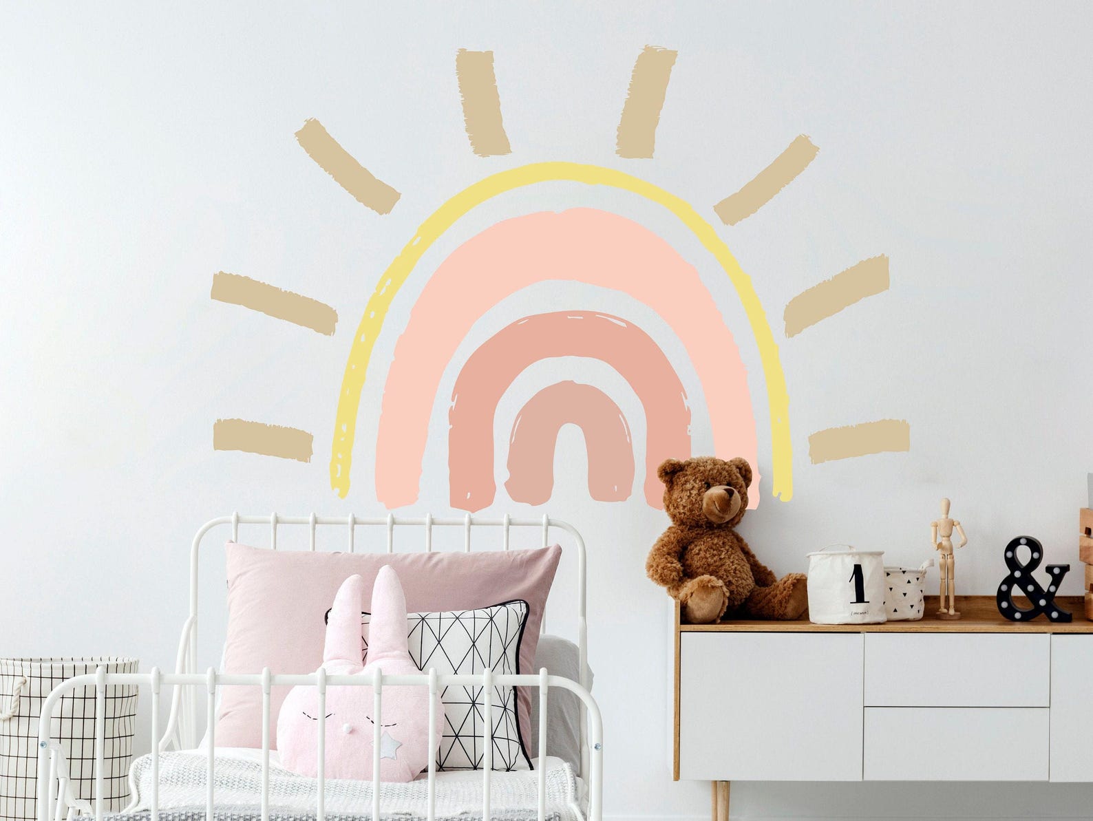 Boho Rainbow Sun Wall Decal. Sun Decal for Above Bed. Large Boho ...
