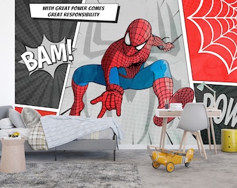 Papier peint Bandes dessinées Spiderman pour enfants, papier peint auto-adhésif, dessin animé, personnage pour chambre de garçon, sans PVC, revêtement mural amovible super-héros