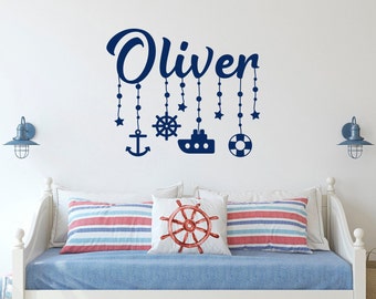 Nautical Boys Name Wall Decals. Nursery Decor. Custom Name Above Bed for Boys.  Above Crib Wall Sticker. Nursery Baby Boy Room Decor ds69