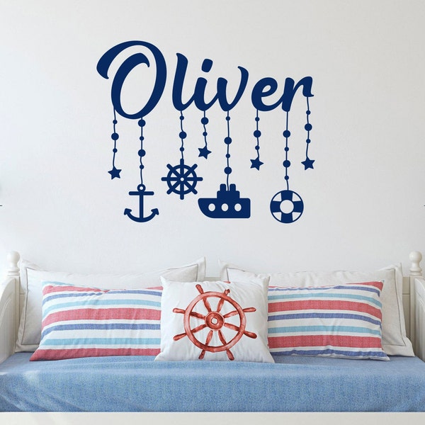 Nautical Boys Name Wall Decals. Nursery Decor. Custom Name Above Bed for Boys.  Above Crib Wall Sticker. Nursery Baby Boy Room Decor ds69