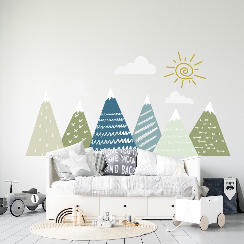 Mountain Wall Decal for Kids Room. Adventure Wall Decal Nursery. Woodland Boys Room Decal. Large Mountain Mural. Mountain Sticker FS54 image 4