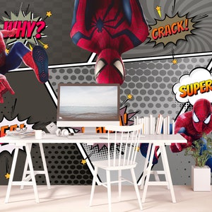 Spiderman Wallpaper for Boy&#39;s Room, Superhero Spiderman Wall Mural, Wallpaper Superhero, SpiderMan for Children Room, Wallpaper Nursery