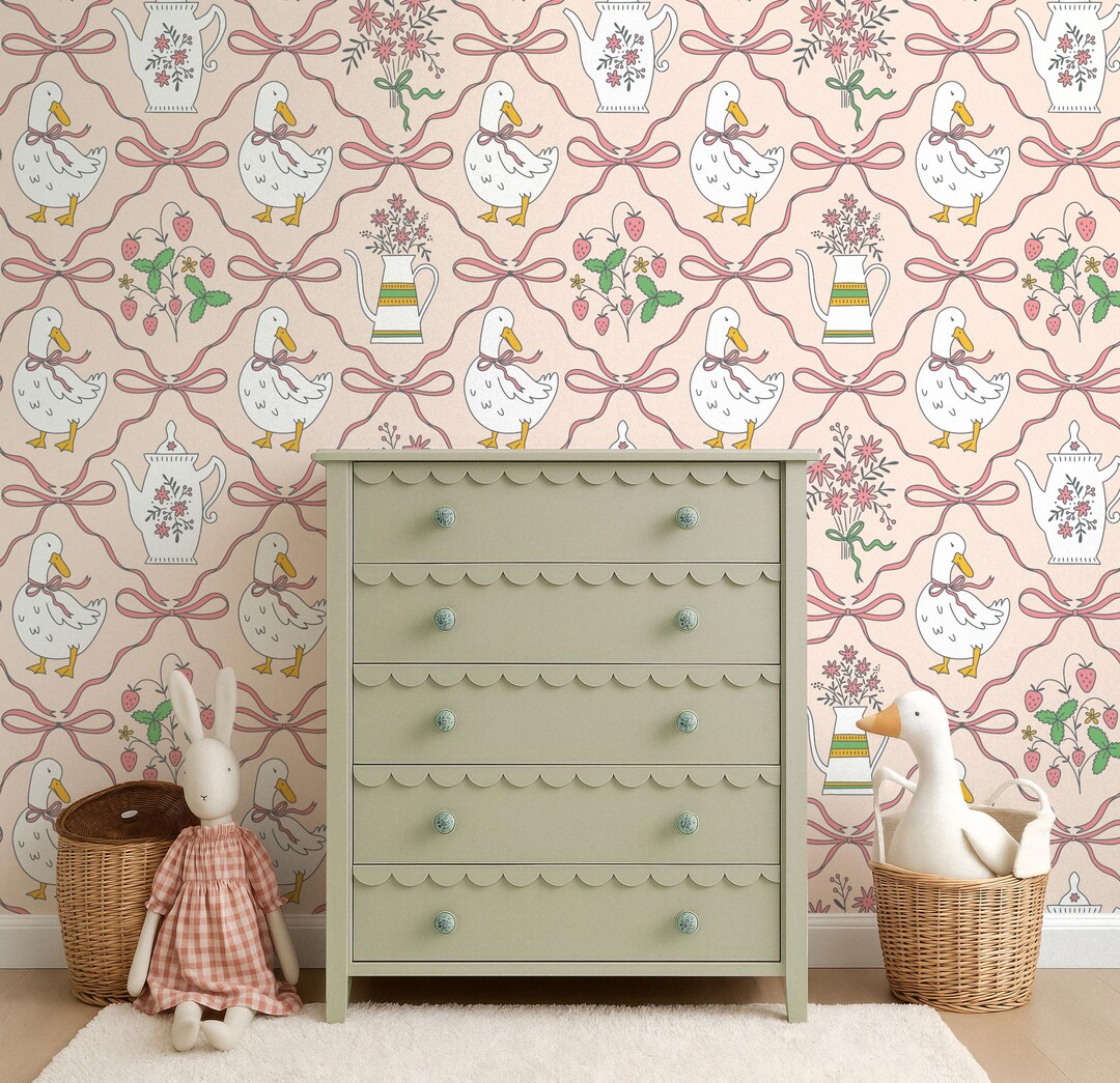 Goose Wallpaper Girls Room Strawberry Wall Mural Peel and Stick Pink ...