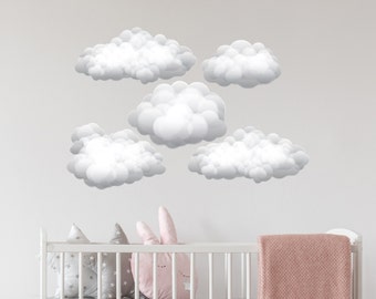 Puffy Cloud Wall Decals. Set of 5 Clouds. Nursery Wall Stickers. Bedroom Wall Art. Clouds Kids Room Decor. Clouds Wall Decal ds11