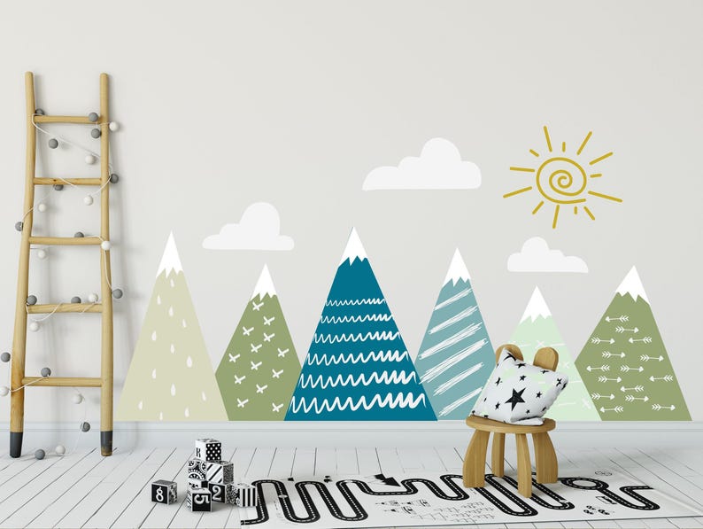 Mountain Wall Decal for Kids Room. Adventure Wall Decal Nursery. Woodland Boys Room Decal. Large Mountain Mural. Mountain Sticker FS54 image 5