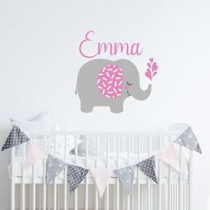 Personalized Name Decal Above Bed for Girls. Elephant Name Wall Decal Kids. Elephant Nursery Decal. Elephant Decal with Name Sticker ds5