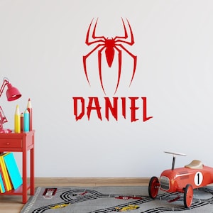 Spiderman Name Decal Wall Art Boys Bedroom, Superhero Vinyl Sticker One Color Gift for Kids, Personalized Boys Decals Room Superhero