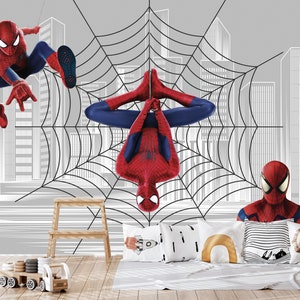 Cityscape Spiderman Wallpaper for Boys Room, Spiderman Wall Mural, Superhero Wallpaper Toddler Playroom, Comics Wallpaper Nursery Decor