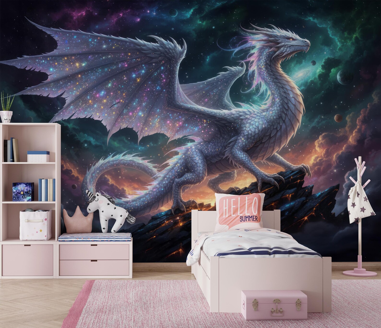 Magical Dragon Peel and Stick Wallpaper, Bedroom Wall Mural, Fantasy ...