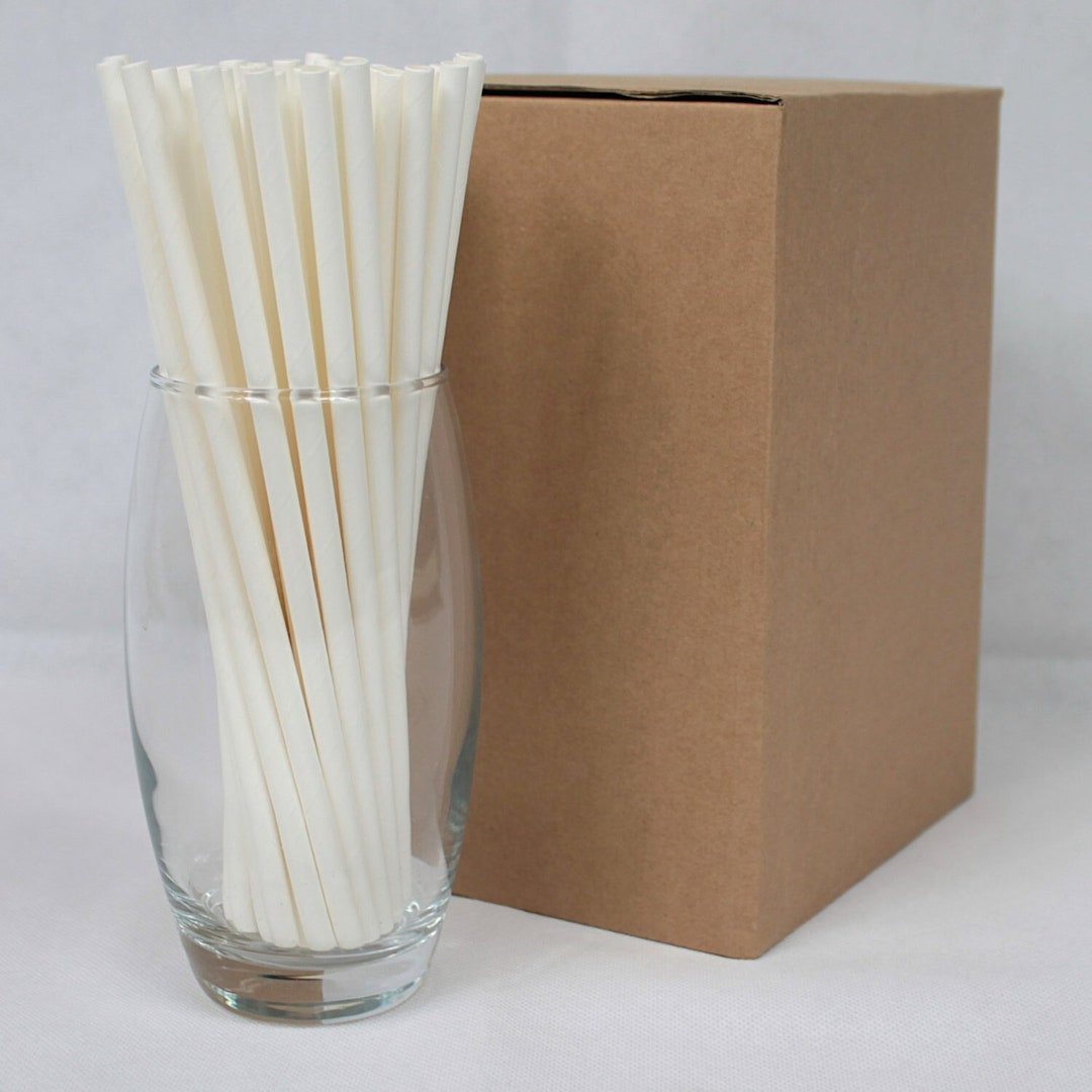Pailles En Papier Blanc (6mm X 200mm) Emballés Individuellement Pour