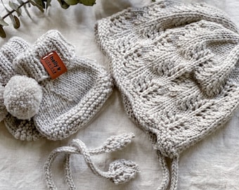 Spring Blossom Knitted Baby Bonnet and Booties