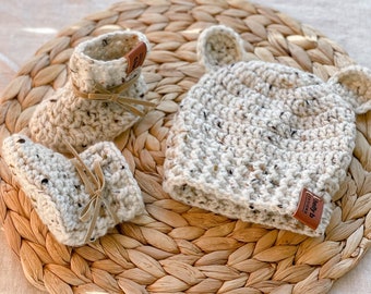 Baby Gift Set: Little Bear ears Beanie and Booties.