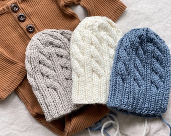 Merino Wool Hand Knitted Cable Beanie