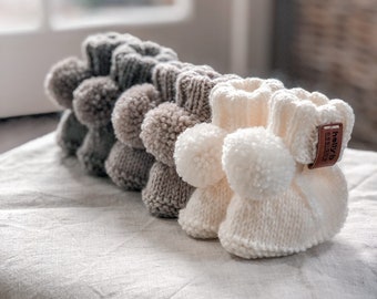 Knitted Australian Merino Wool Pom Pom booties