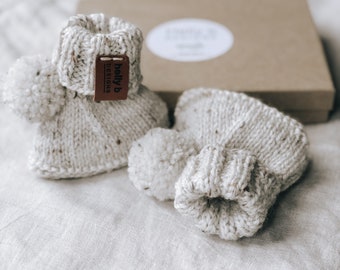 Oatmeal Knitted Australian Merino Wool Pom Pom booties