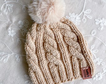 Merino Wool Hand Knitted Cable Beanie