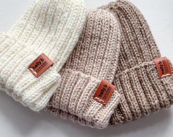 Wool Hand knitted Rib Beanie