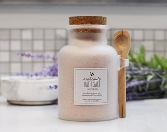 Bath Salt Jar, Lavender Bath Salt - Himalayan Bath Salt - Bath Salt with Lavender Essential Oil - Lavender Epsom Bath Salt - Bath Salt Gift