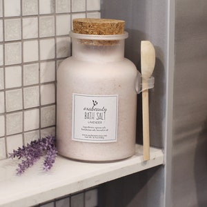 Bath Salt Jar, Lavender Bath Salt - Himalayan Bath Salt - Bath Salt with Lavender Essential Oil - Lavender Epsom Bath Salt - Bath Salt Gift