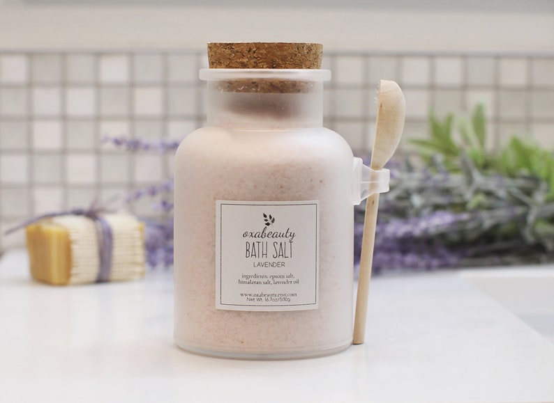 Bath Salt Jar, Lavender Bath Salt Himalayan Bath Salt Bath Salt with Lavender Essential Oil Lavender Epsom Bath Salt Bath Salt Gift image 2