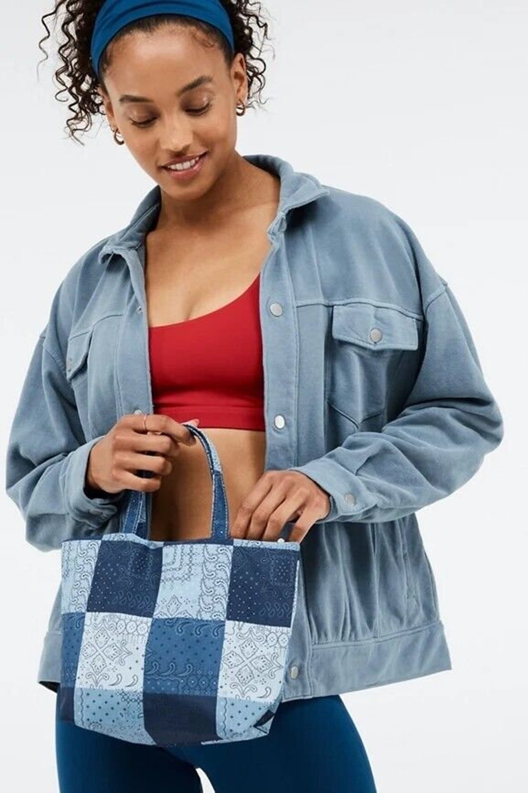 Fabletics the Bandana Tote Blue Patchwork Paisley Brand New - Etsy UK