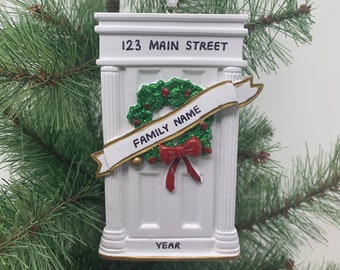 White Door Family Christmas Ornament New Home Ornament Door with Wreath Personalized Christmas Ornament Gift Idea - Christmas Ornaments