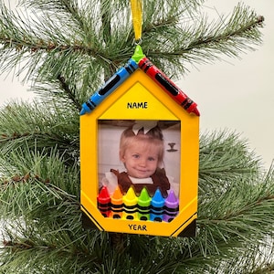 Crayon Picture Frame Christmas Ornament with Stand Handwritten Personalized Custom Frame Ornament Kindergarten Kid- Picture Frame Ornament