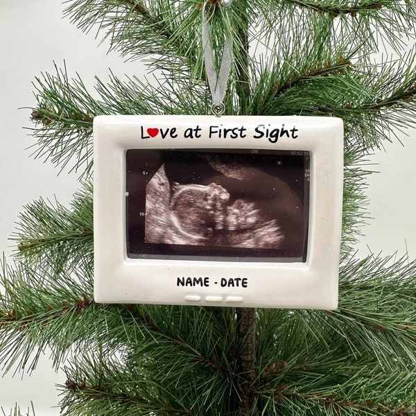 Baby Ultrasound Picture Frame Christmas Ornament with Stand, Love at First Sight, Baby's First Picture Personalized- Baby Ornament