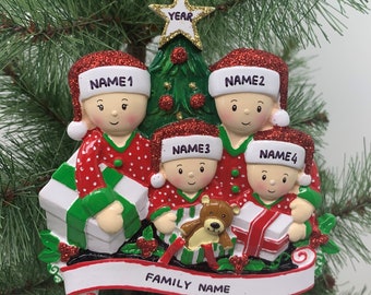 Opening Presents Family Ornament Personalized Ornament Family of 2 3 4 5 6 Christmas Ornament Holiday Gift GRandkids- Christmas Ornaments
