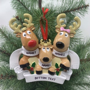 Reindeer Family with Scarves Personalized Christmas Ornament Family of 3 4 5 6 7 Personalized Ornament Custom Ornament - Christmas Ornaments