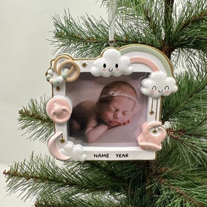 Bilderrahmen Weihnachten Ornament mit Ständer, Geschenk Baby Kind Enkel Kinder Benutzerdefinierte Rahmen Handgeschrieben Personalisiertes Bilderrahmen Ornament