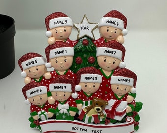 Opening Presents Family Table Topper Personalized Ornament Family of 3 4 5 6 7 8 9 Christmas Table Topper Gift - Family of 9 Table Topper