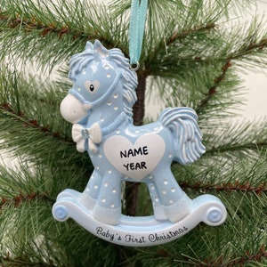 Baby Boy Rocking Horse Ornament Personalized Christmas Ornament Baby&#39;s First Christmas Ornament Custom Baby Gift - Christmas Ornaments