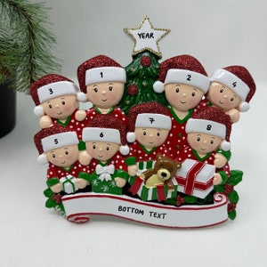 Opening Presents Family Table Topper Personalized Ornament Family of 3 4 5 6 7 8 9 Christmas Table Topper Gift - Family of 8 Table Topper