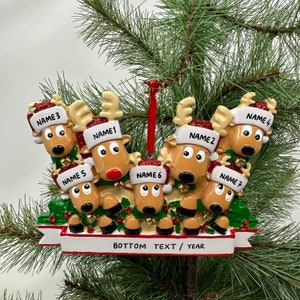 Reindeer Family Ornament Personalized Ornament Family of 3 4 5 6 7 8 Ornament for Christmas Handwritten Custom Gift - Family of 7 Ornaments
