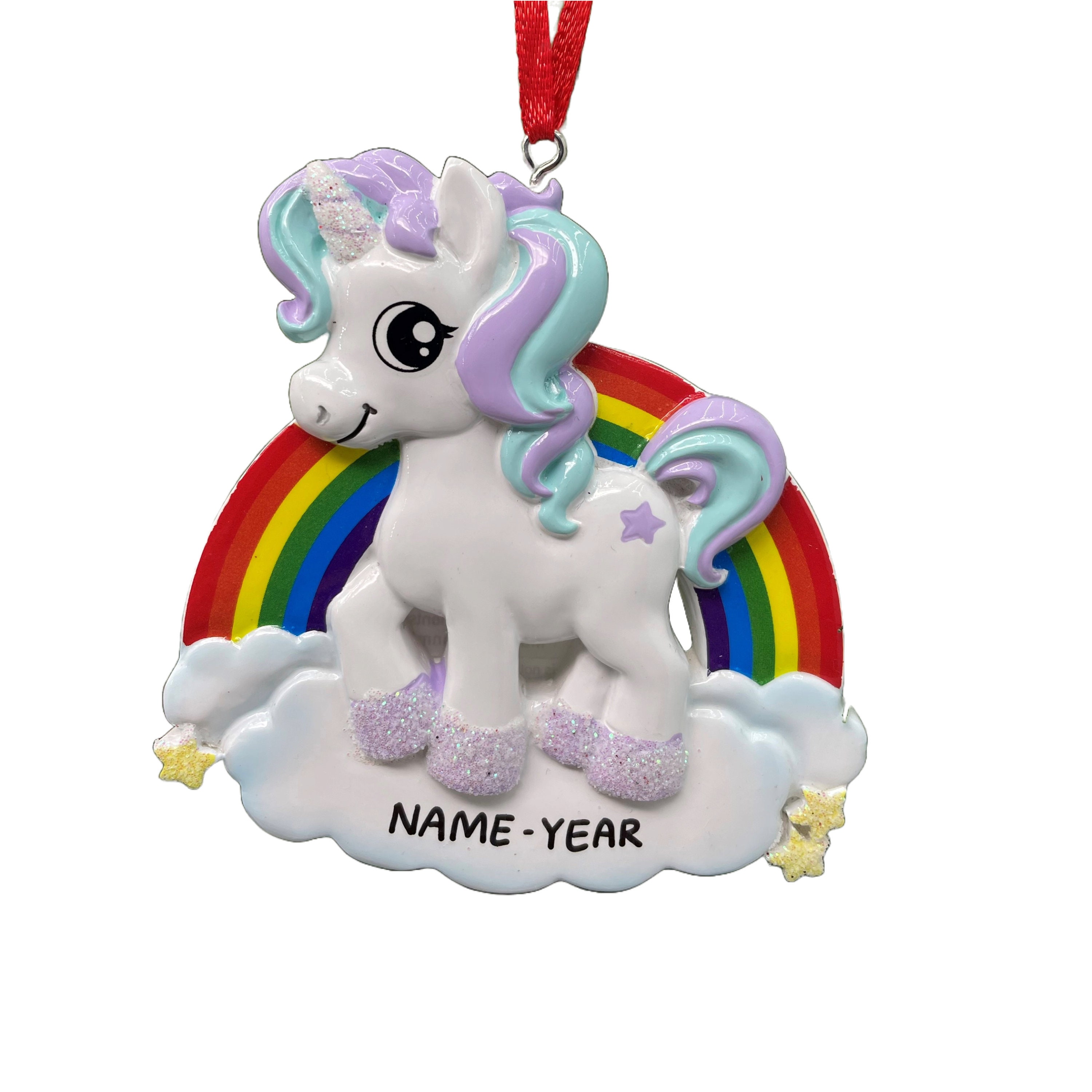 ユニコーンのパーソナライズされたクリスマスオーナメント レインボー