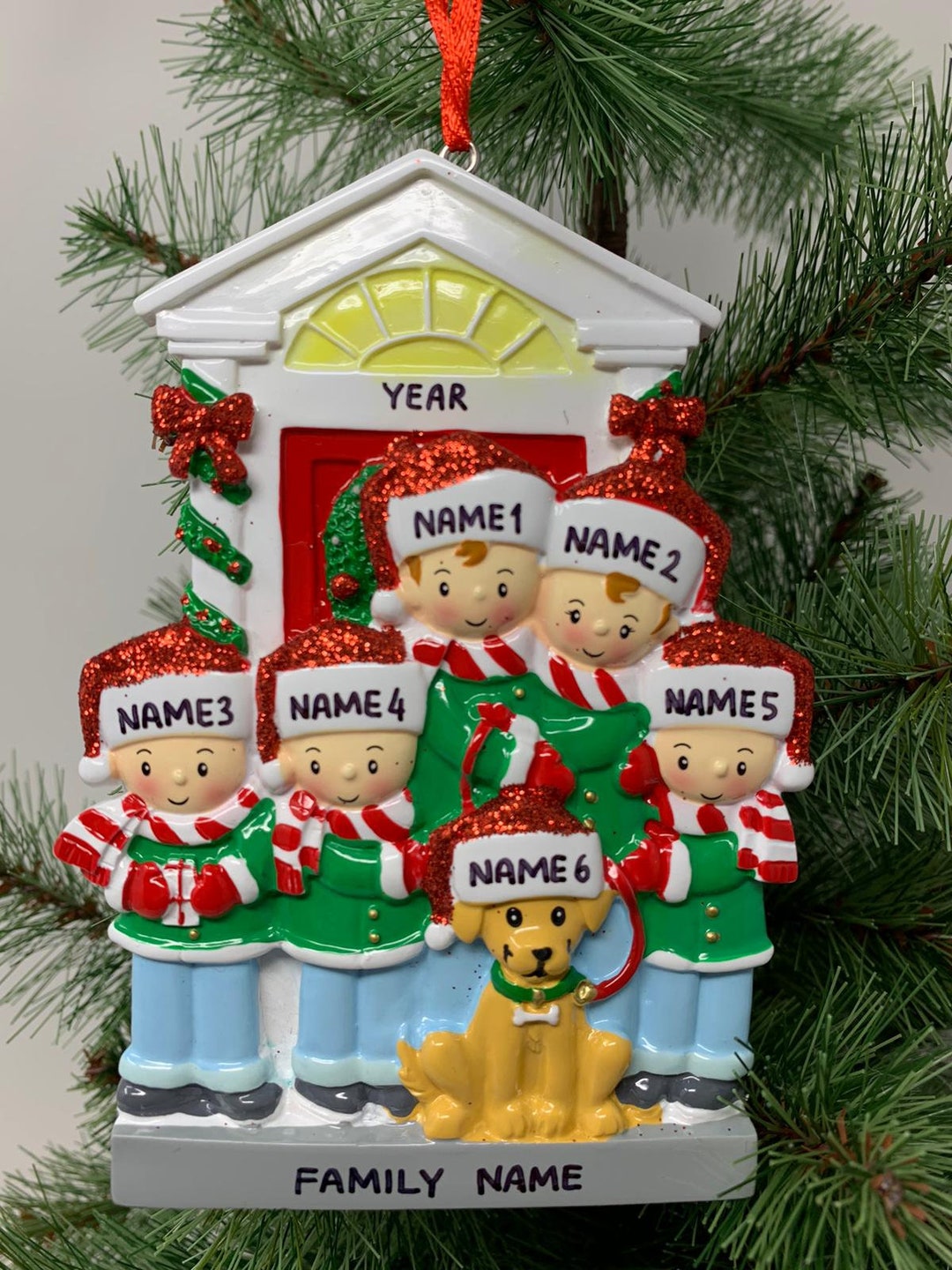 Personalized Family of 5 With Dog Ornament Family Ornament Christmas ...