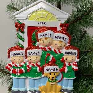 Personalized Family of 5 with Dog Ornament Custom Family Ornament Christmas Ornament Pet Ornament Hand Personalized ornament - Family of 5