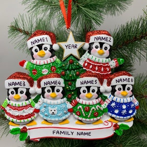 Ugly Sweater Penguins Family Ornament Personalized Ornament Family of 2 3 4 5 6 Christmas Ornament - Family of 6 Ornaments